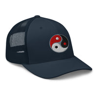 Pink trucker hat featuring Triple Yin Yang Chinese Symbol embroidered artwork, product image 5