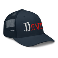 Charcoal/ Black trucker hat featuring The Devil Is Evil embroidered artwork, product image 5