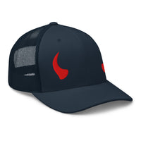 Charcoal/ Black trucker hat featuring Red Devil Horns embroidered artwork, product image 5