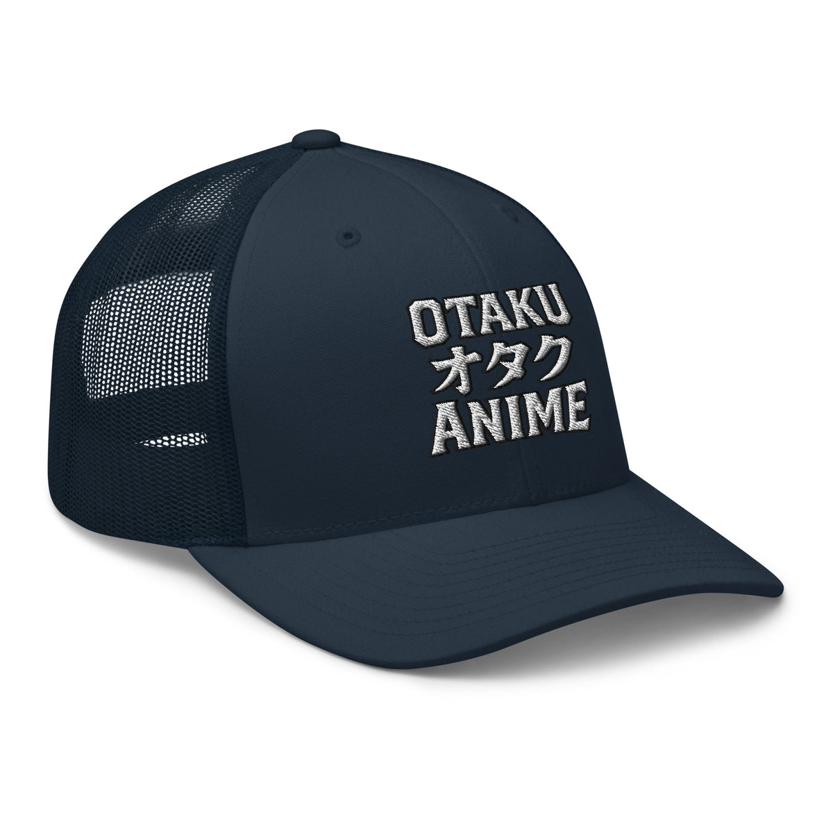 Heather/ Black trucker hat featuring Otaku オタク Anime embroidered artwork, product image 6