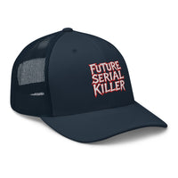 Pink trucker hat featuring Future Serial Killer embroidered artwork, product image 5