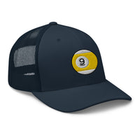 Heather/ Black trucker hat featuring Nine Ball Line Billiards embroidered artwork, product image 6