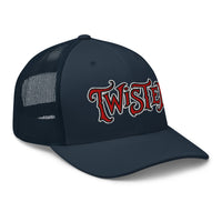 Pink trucker hat featuring Twisted Horror Carnival embroidered artwork, product image 5
