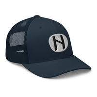 Pink trucker hat featuring Hagalaz Rune embroidered artwork, product image 5