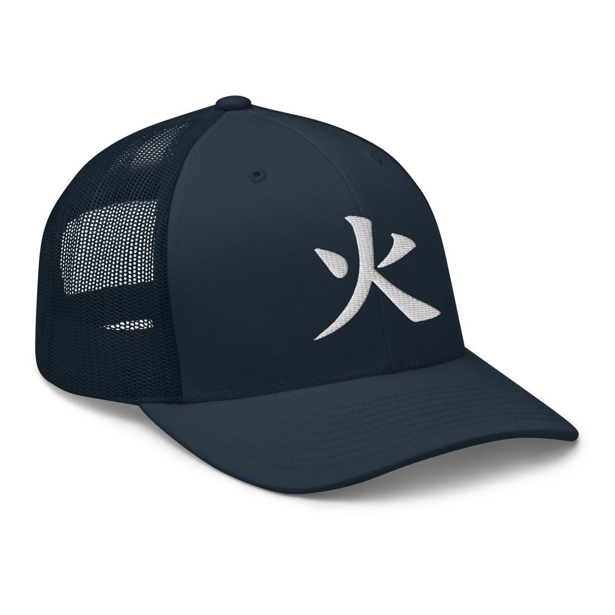 Cranberry trucker hat featuring Japanese Kanji Fire 火 embroidered artwork, product image 5