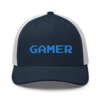 Pink trucker hat featuring 8 Bit Gamer Embroidered Retro embroidered artwork, product image 9