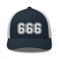 Rustic Orange/ Khaki trucker hat featuring White 666 Number of the Beast Embroidered Retro embroidered artwork, product image 8