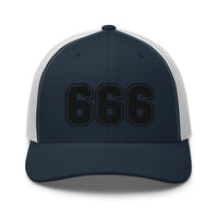 Pink trucker hat featuring Black 666 Number of the Beast Embroidered Retro embroidered artwork, product image 9