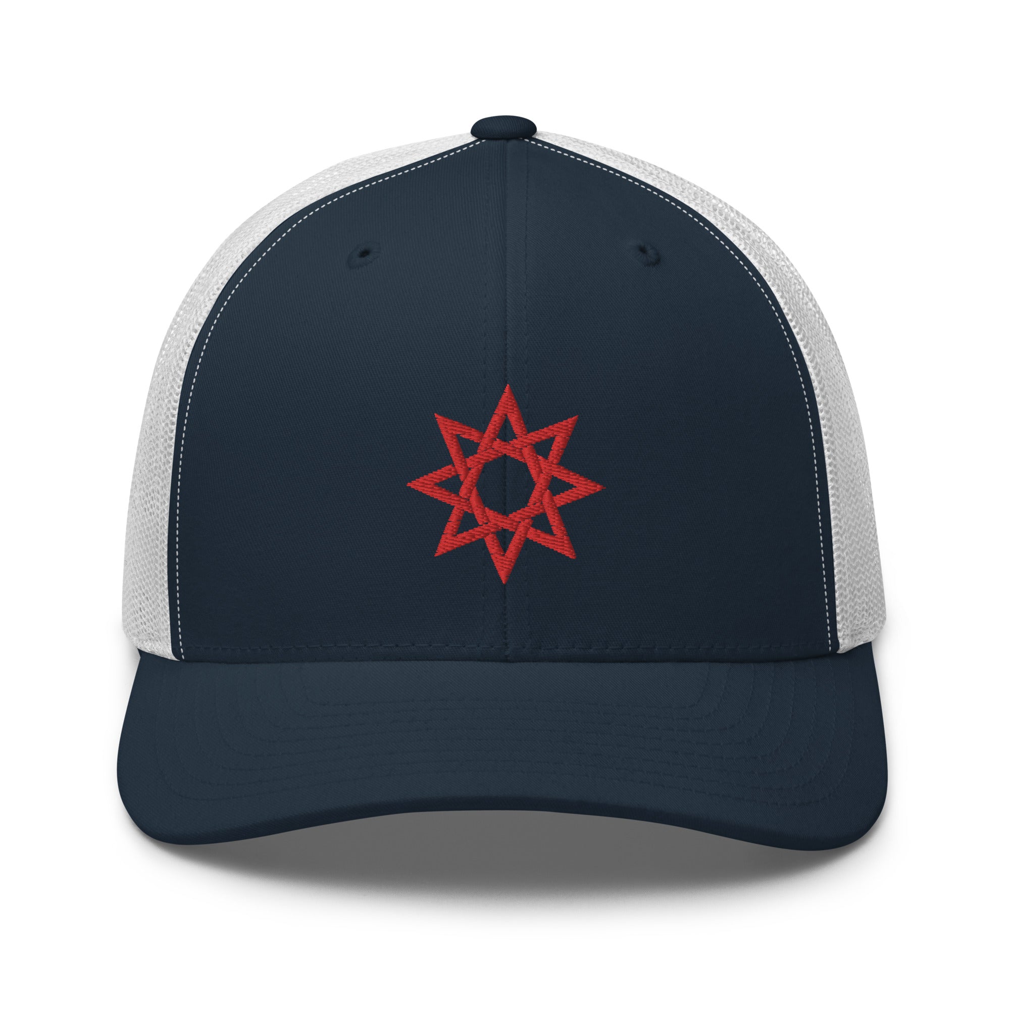 Red 8 Point Star Octagram Anu God Embroidered Retro Trucker Cap Snapback Hat