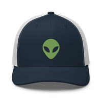 Pink trucker hat featuring Alien Face Little Green Men Embroidered Retro embroidered artwork, product image 7