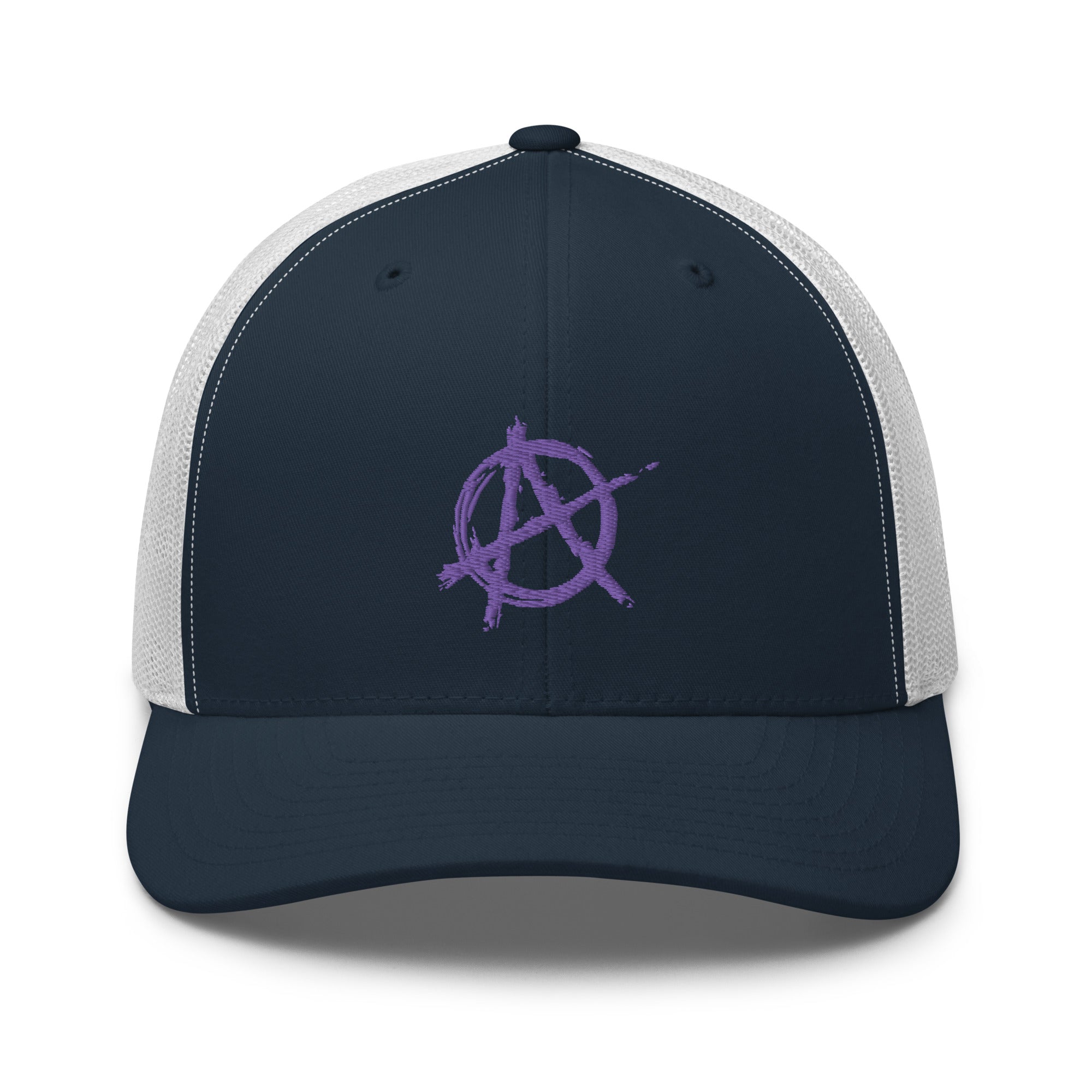 Purple Anarchy Sign Punk Rock Chaos Embroidered Retro Trucker Cap Snapback Hat