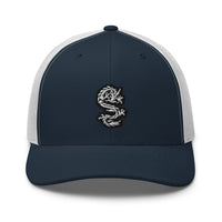 Pink trucker hat featuring White Ancient Chinese Dragon Embroidered Retro embroidered artwork, product image 7