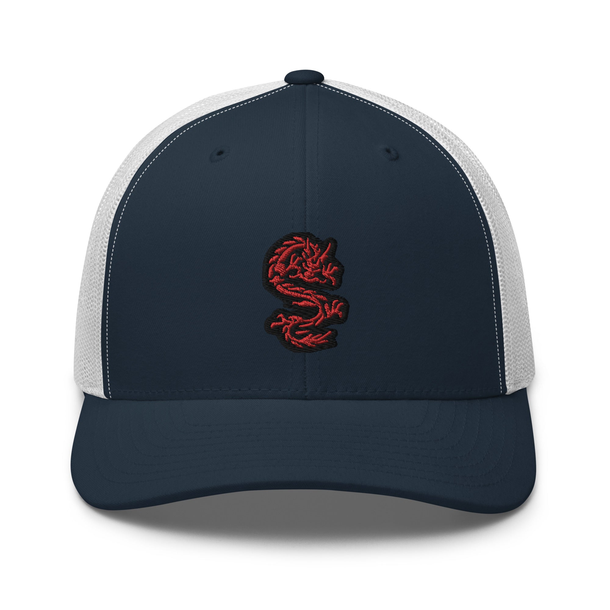 Red Ancient Chinese Dragon Embroidered Retro Trucker Cap Snapback Hat