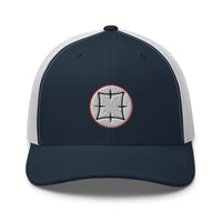 Pink trucker hat featuring Ancient Japanese Symbol Embroidered Samurai embroidered artwork, product image 7
