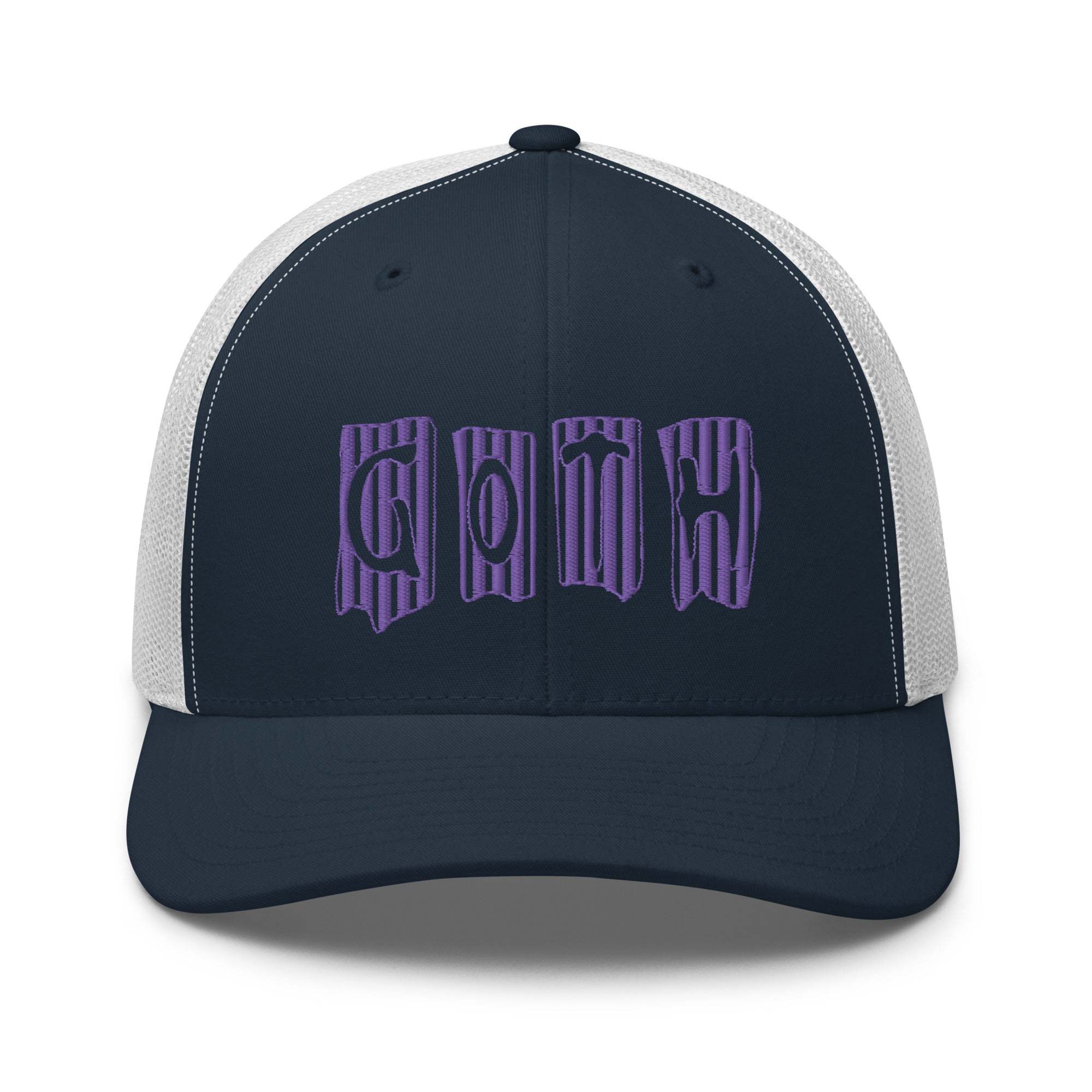 Purple Vertical Stripe Goth Embroidered Trucker Cap Snapback Hat