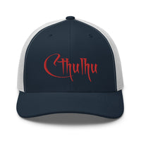 Pink trucker hat featuring Red Call of Cthulhu Great Old Ones embroidered artwork, product image 7