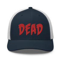 Pink trucker hat featuring Red Thread DEAD Emotional Depression embroidered artwork, product image 7