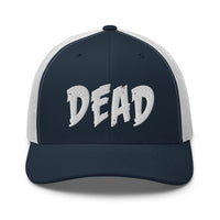 Pink trucker hat featuring White DEAD Emotional Depression embroidered artwork, product image 7