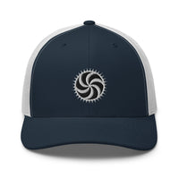 Pink trucker hat featuring White Deadly Swirl Spike Symbol embroidered artwork, product image 7