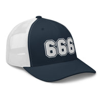 Pink trucker hat featuring White 666 Number of the Beast Embroidered Retro embroidered artwork, product image 9