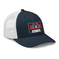 Pink trucker hat featuring 80's Style Retro Cassette Mix Tape Embroidered Retro embroidered artwork, product image 9