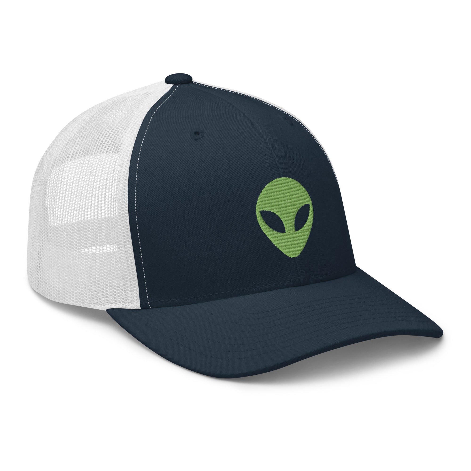 Alien Face Little Green Men Embroidered Retro Trucker Cap Snapback Hat