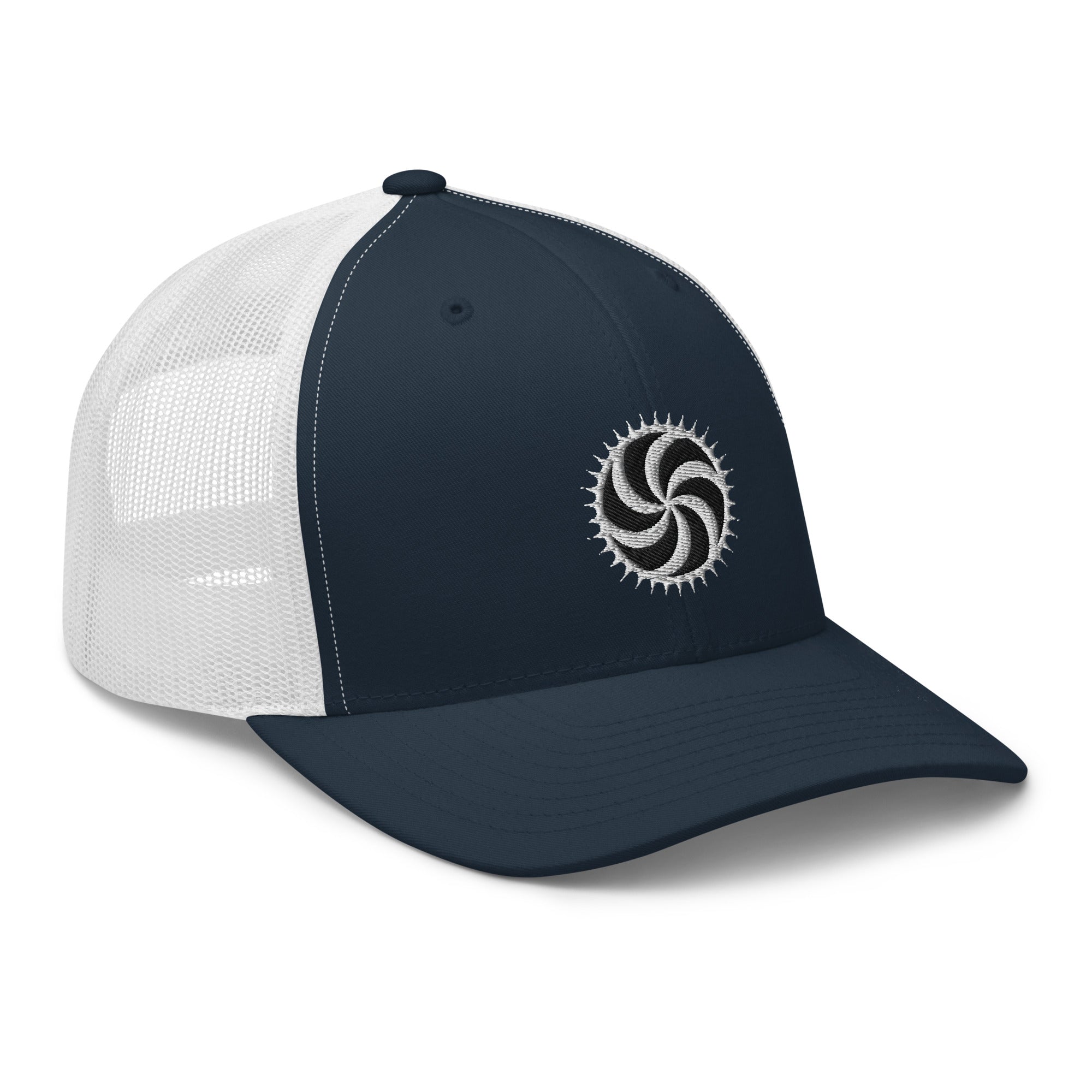 White Deadly Swirl Spike Symbol Embroidered Trucker Cap Snapback Hat