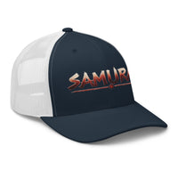 Pink trucker hat featuring Anime Samurai Warrior embroidered artwork, product image 6