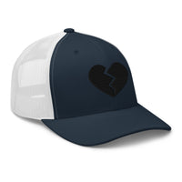 Pink trucker hat featuring Black Broken Heart Valentines Day embroidered artwork, product image 6