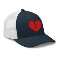 Charcoal/ Black trucker hat featuring Red Broken Heart Valentine's Day embroidered artwork, product image 5