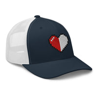 Charcoal/ Black trucker hat featuring Retro 8 Bit Video Game Pixelated Half Life Heart embroidered artwork, product image 5