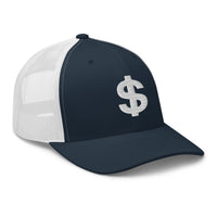 Charcoal/ Black trucker hat featuring The Almighty US Dollar Sign Symbol of Money embroidered artwork, product image 5