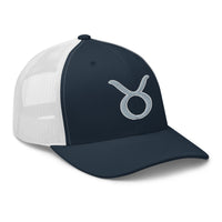 Charcoal/ Black trucker hat featuring Zodiac Sign Taurus embroidered artwork, product image 5