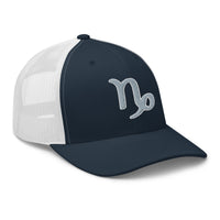 Charcoal/ Black trucker hat featuring Zodiac Sign Capricorn embroidered artwork, product image 5
