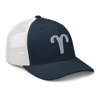 Charcoal/ Black trucker hat featuring Zodiac Sign Aries embroidered artwork, product image 5