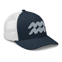 Charcoal/ Black trucker hat featuring Zodiac Sign Aquarius embroidered artwork, product image 5
