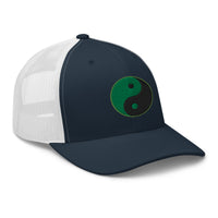 Charcoal/ Black trucker hat featuring Yin Yang Green Chinese Symbol embroidered artwork, product image 5