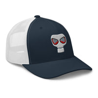 Charcoal/ Black trucker hat featuring WWII Era Bio Hazard Gas Mask embroidered artwork, product image 5
