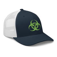 Charcoal/ Black trucker hat featuring Green Bio Hazard Symbol Warning Sign embroidered artwork, product image 5