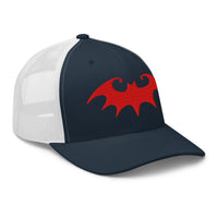 Charcoal/ Black trucker hat featuring Whimsical Halloween Vampire Bat embroidered artwork, product image 5