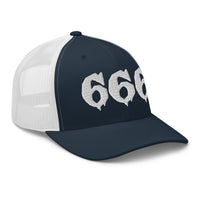 Pink trucker hat featuring White 666 embroidered artwork, product image 6