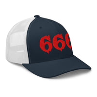 Pink trucker hat featuring Red 666 embroidered artwork, product image 6