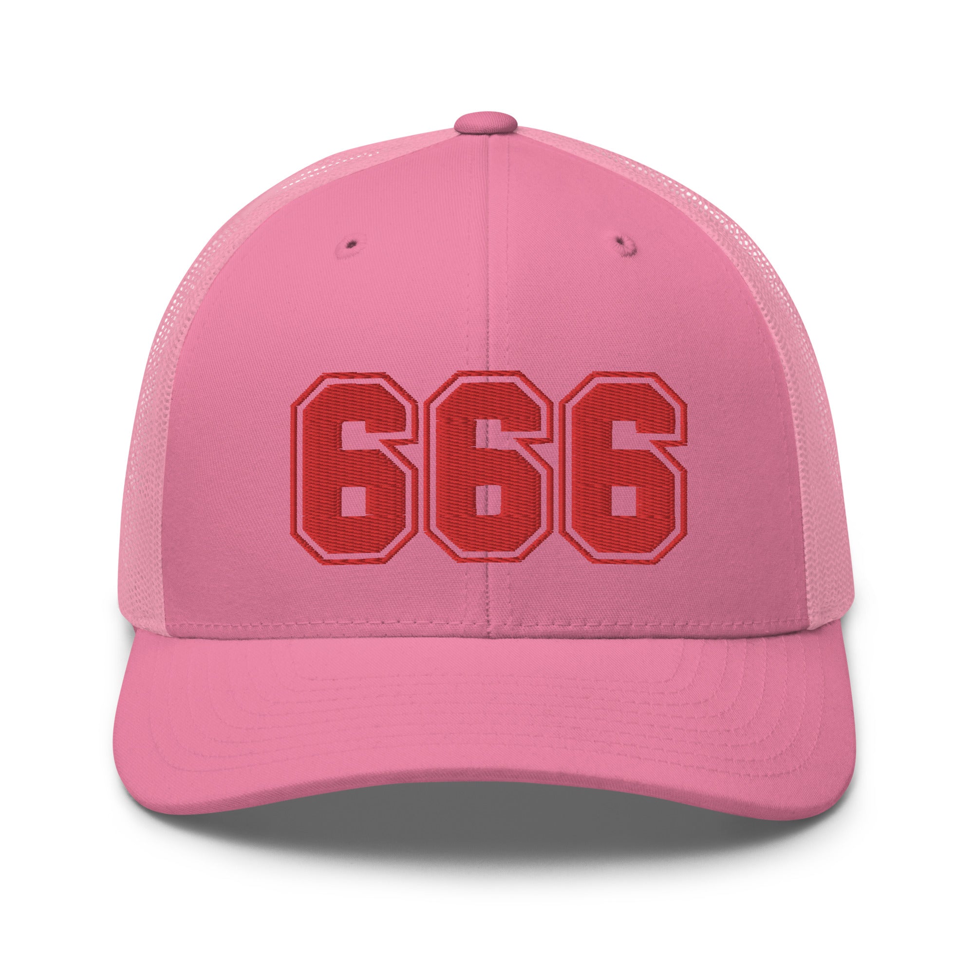 Red 666 Number of the Beast Embroidered Retro Trucker Cap Snapback Hat