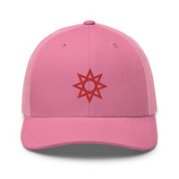 trucker hat featuring Red 8 Point Star Octagram Anu God Embroidered Retro embroidered artwork, product image 19