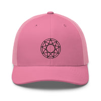 trucker hat featuring Black 9 Point Star Pentagram Occult Symbol Embroidered Retro embroidered artwork, product image 13