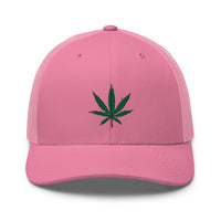 trucker hat featuring Cannabis Pot Leaf Marijuana Embroidered Retro embroidered artwork, product image 14