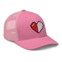 Heather/ Black trucker hat featuring Retro 8 Bit Video Game Pixelated Half Life Heart embroidered artwork, product image 7