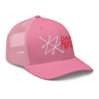 Heather/ Black trucker hat featuring Sigil of Azazel Demon Occult Symbol embroidered artwork, product image 7