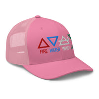 Heather/ Black trucker hat featuring Four Elements of Matter: Fire, Water, Wind, Earth embroidered artwork, product image 7