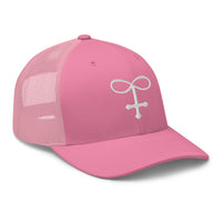 Heather/ Black trucker hat featuring Alchemy Glass Occult Symbol embroidered artwork, product image 7